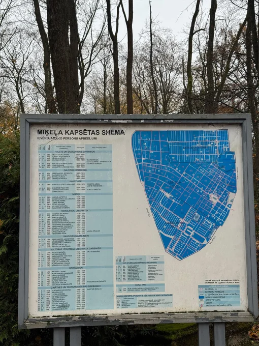 Informatīvais stends ar Miķeļa kapsētas karti